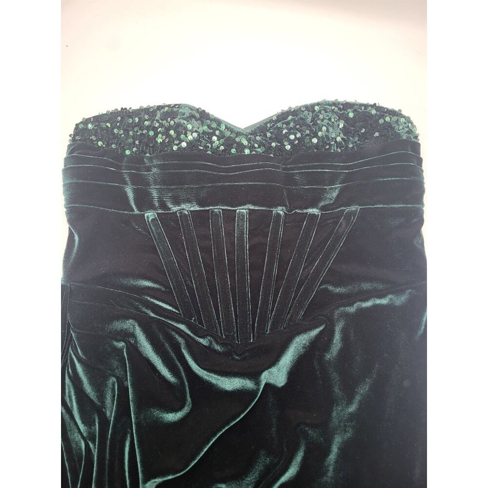 Women's LG Emerald Green Velvet Strapless Dress High Slit Sequins Mermaid Corset - Picture 9 of 10